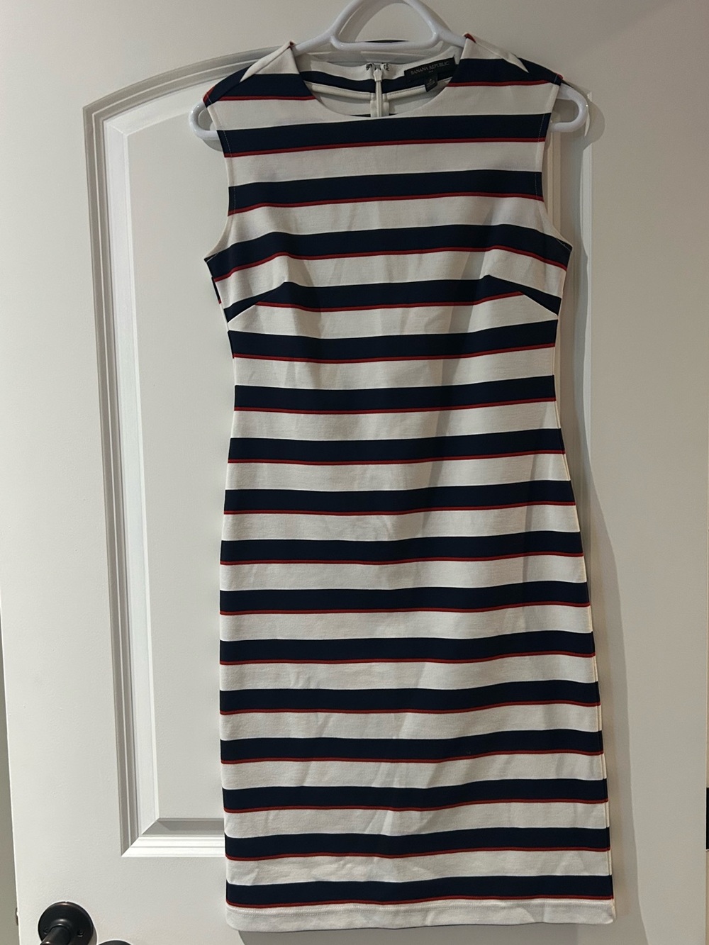 Banana Republic Navy, White & Red Striped Knee Length Dress